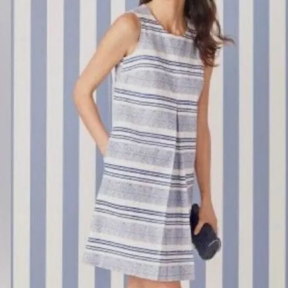 J. Mclaughin Tracy Dress White/Blue Jesta Stripe Shift Dress - Size Small